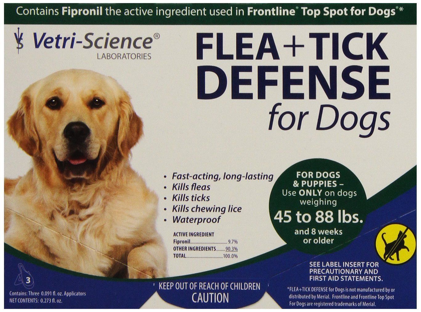 Vetri-Science Flea + Tick Defense for Dogs 45 - 88 Pounds 3-PACK